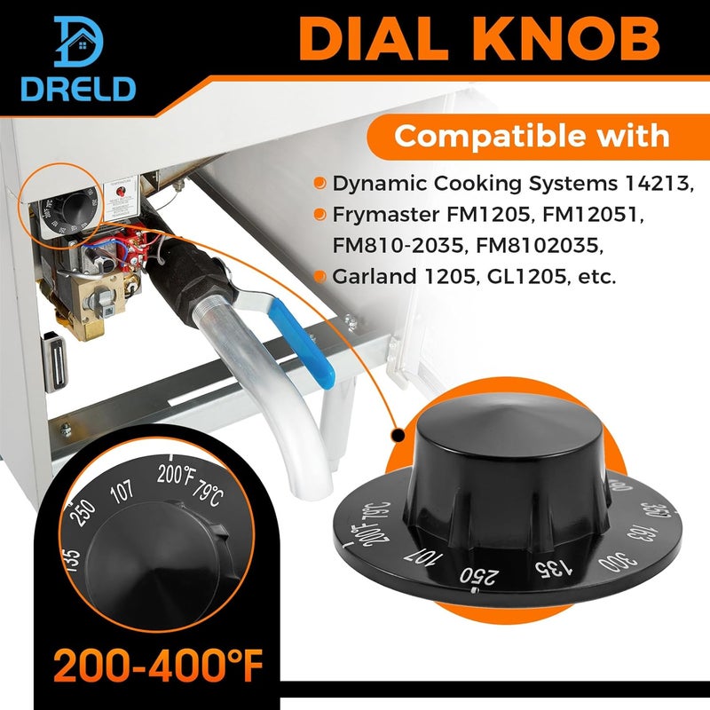 DRELD Temperature Control Valve Beige Pilot Dial Knob and 200-400°F Thermostat Dial Knob for Fryers, Range, Braising (Pack of 2) - Image 3